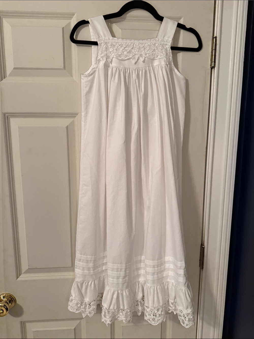 Girls White Cotton Sleeveless Dress with Lace Trim